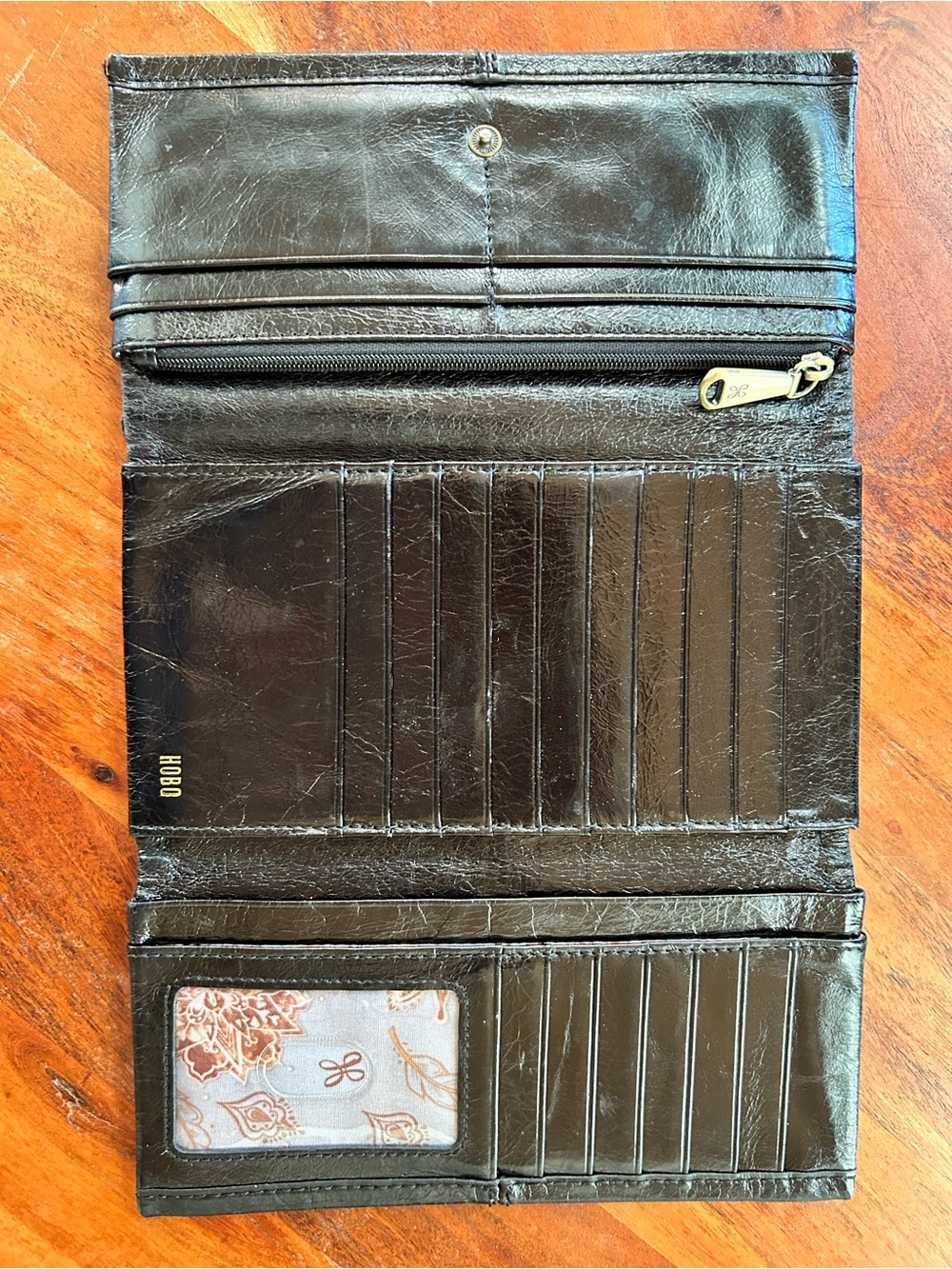 Vintage Hobo Black Leather Trifold Long Wallet Clutch Black - Picture 2 of 7